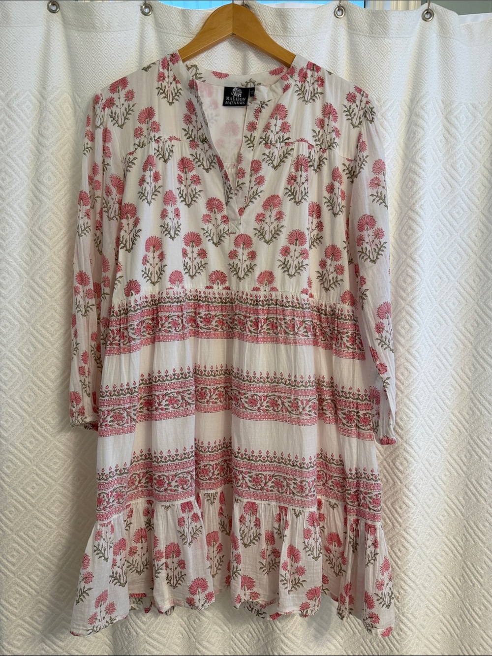 Madison Mathews White and Pink by Floral Dress